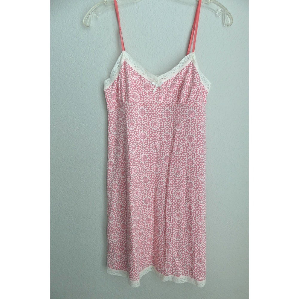 Gap Body Orange White Floral Lace Trim Chemise Nightgown Sleep Dress M
